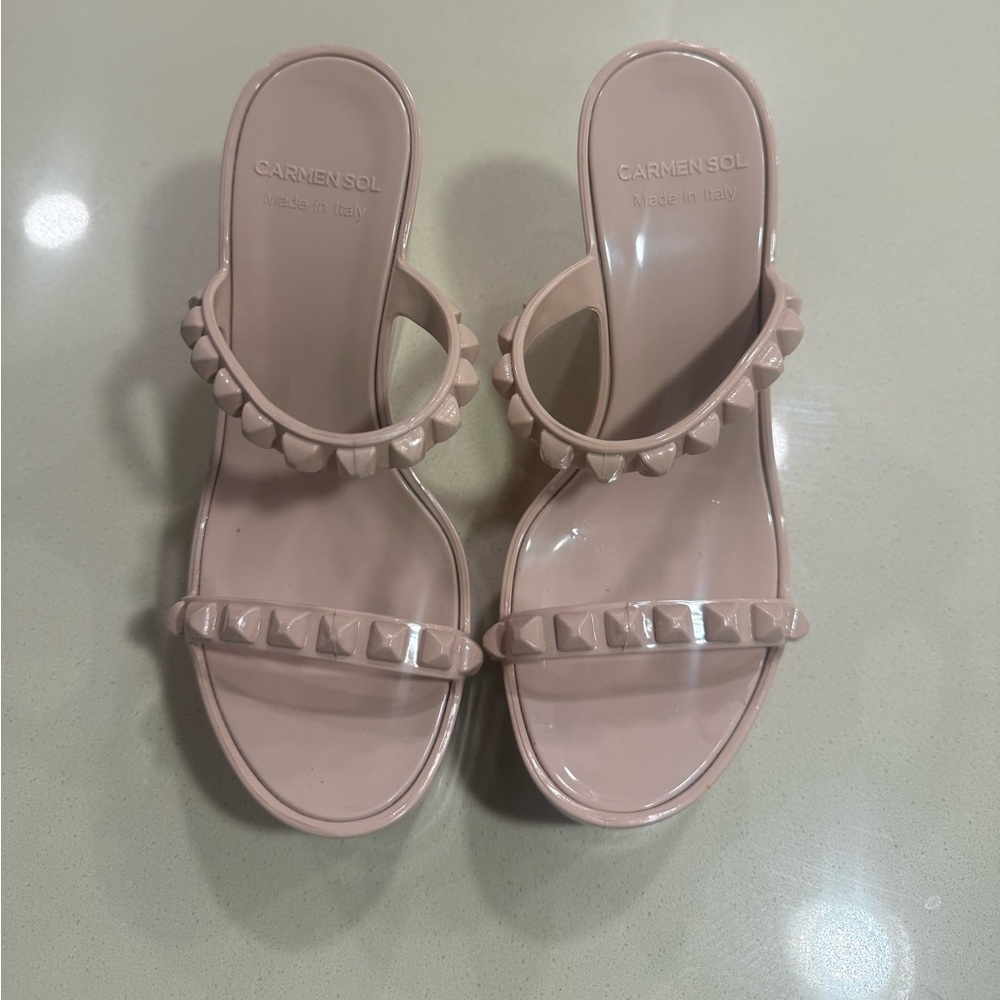 Carmen Sol Studded Platform Wedge Sandals Blush Pink Made in Italy Size 8